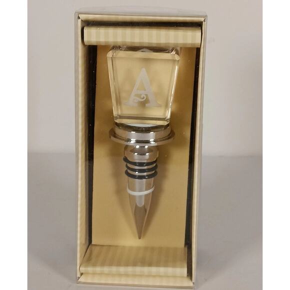 Initial Monogram Letter A Bottle Stopper Cypress Home Crystal Etch Wine Barware - Picture 5 of 5
